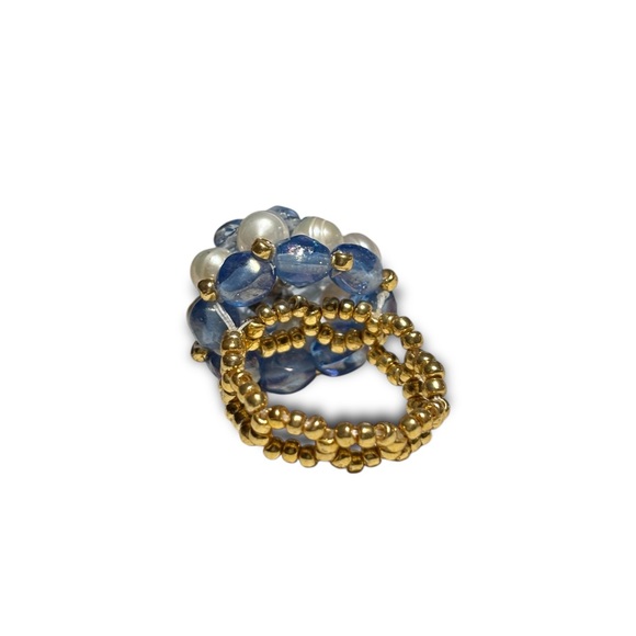 Vtg Pearl & Crystal Beaded Ring - Picture 4 of 5
